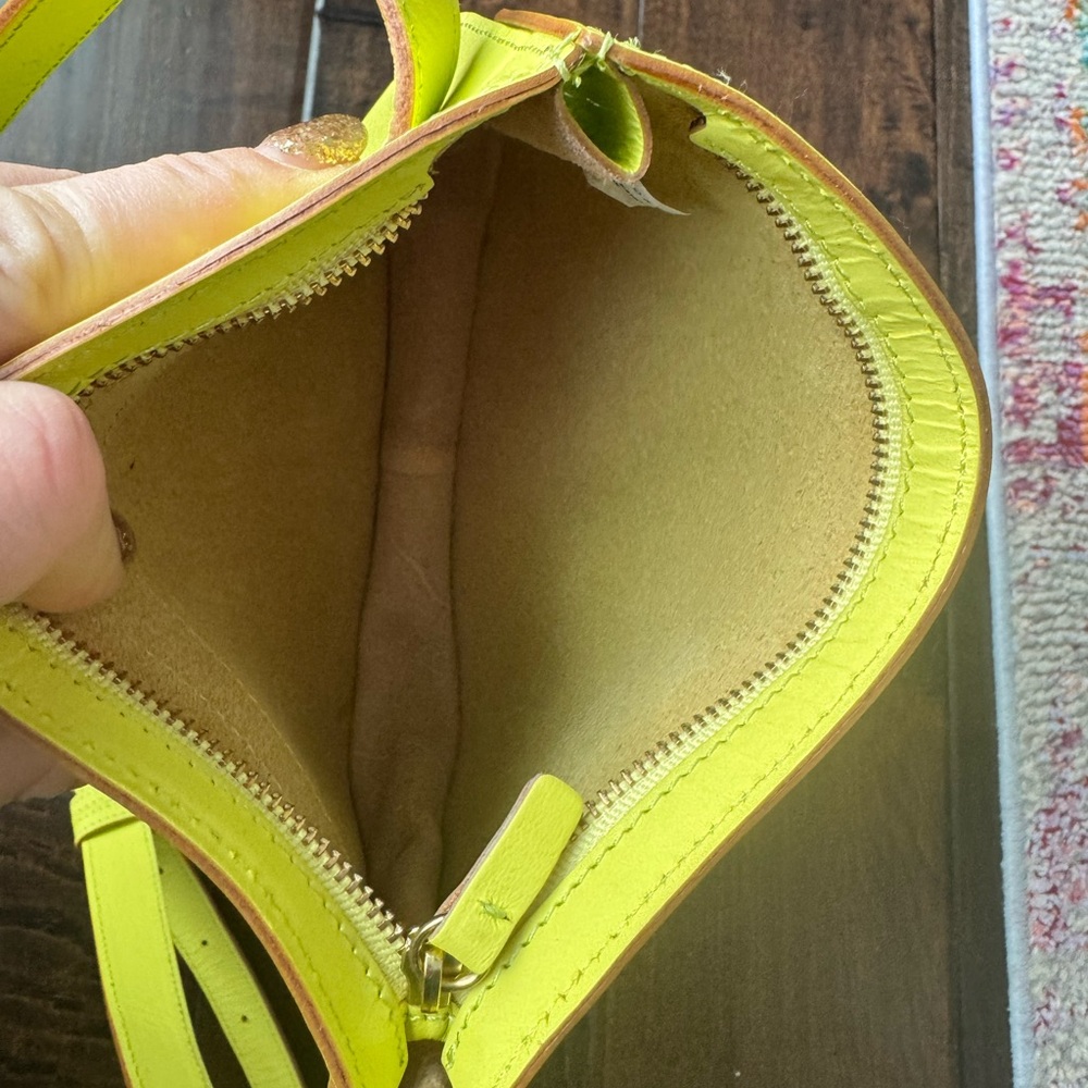 MINOR HISTORY Line Crescent Belt Bag Purse Fanny Pack Green Yellow Leather - Picture 7 of 9